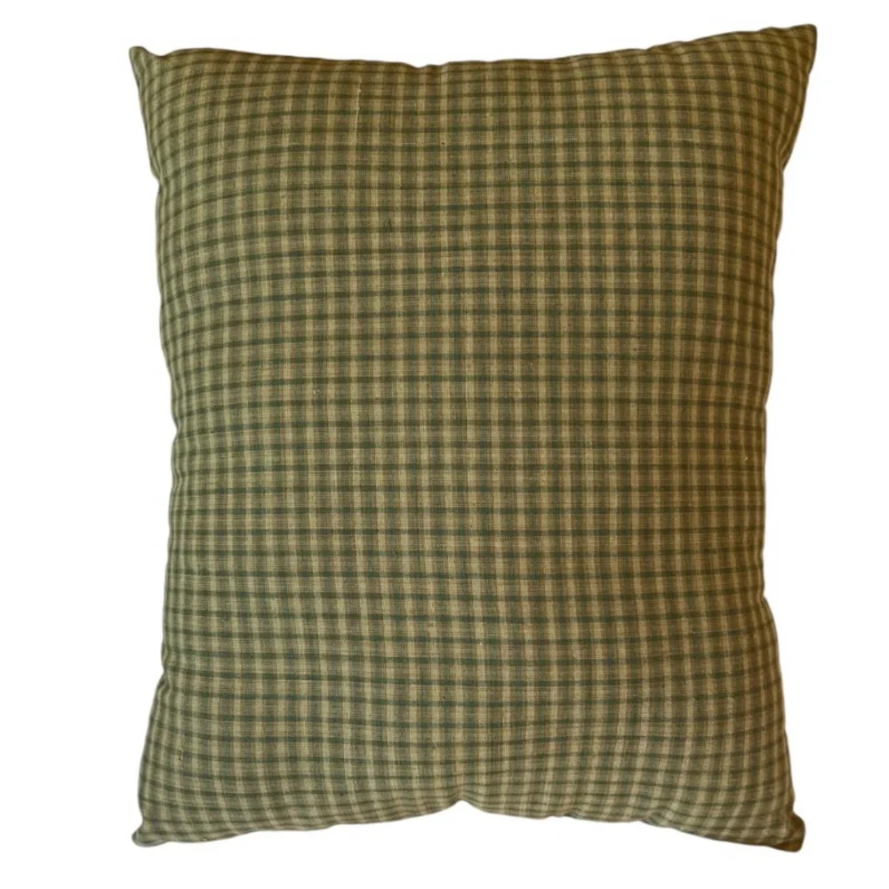 Charming Hand Stitched Snowman Holiday Pillow with Green Checkered Design